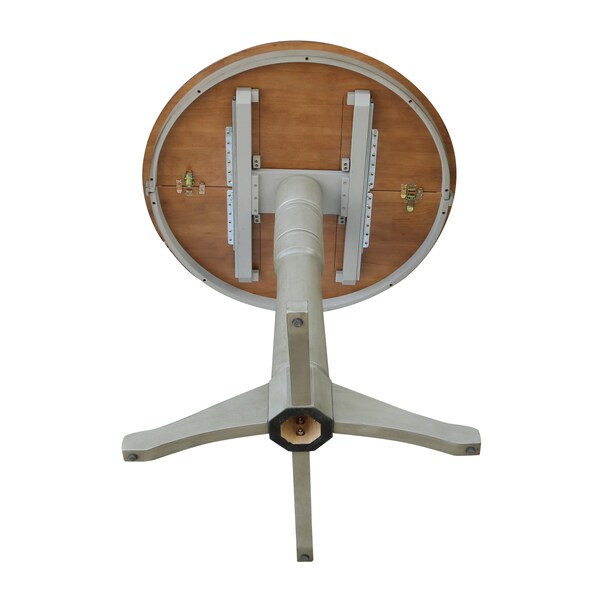 International Concepts Round 36 in Rd Top Pedestal Table, 12 in Leaf, Bar Ht, Hickory/Stone, 36 in W, 48 in L, 42.1 in H - K41-36RXT-27B-6B-2