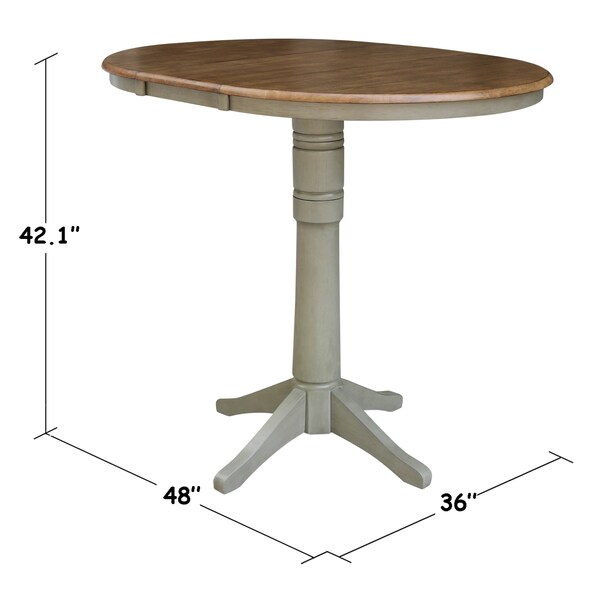 International Concepts Round 36 in Rd Top Pedestal Table, 12 in Leaf, Bar Ht, Hickory/Stone, 36 in W, 48 in L, 42.1 in H - K41-36RXT-27B-6B-2