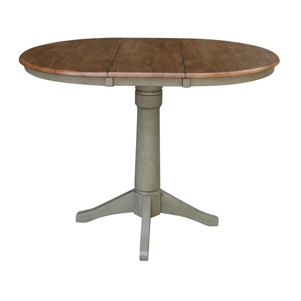International Concepts Round 36 in Rd Top Pedestal Table, 12 in Leaf, Bar Ht, Hickory/Stone, 36 in W, 48 in L, 42.1 in H - K41-36RXT-27B-6B-2