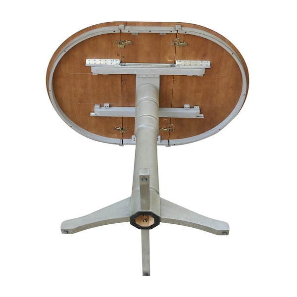 International Concepts Round 36 in Rd Top Pedestal Table, 12 in Leaf, Bar Ht, Hickory/Stone, 36 in W, 48 in L, 42.1 in H - K41-36RXT-27B-6B-2