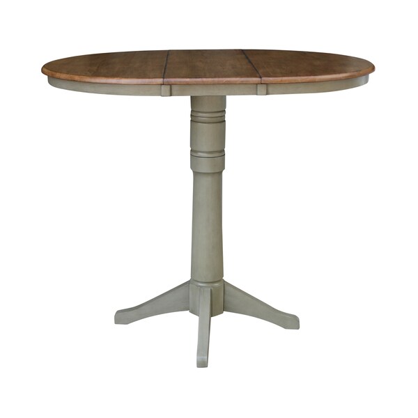 International Concepts Round 36 in Rd Top Pedestal Table, 12 in Leaf, Bar Ht, Hickory/Stone, 36 in W, 48 in L, 42.1 in H - K41-36RXT-27B-6B-2
