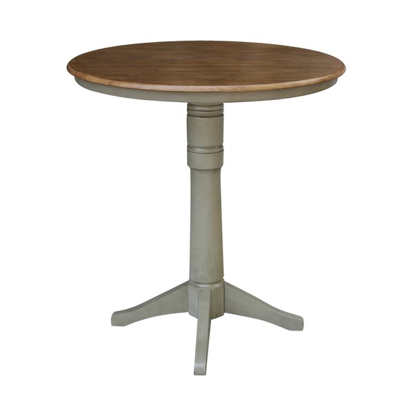 International Concepts Round 36 in Rd Top Pedestal Table, 12 in Leaf, Bar Ht, Hickory/Stone, 36 in W, 48 in L, 42.1 in H - K41-36RXT-27B-6B-2
