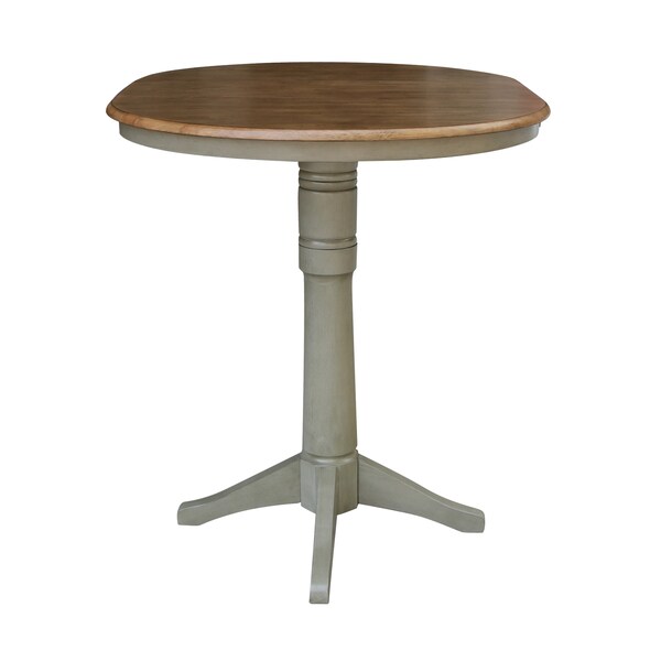 International Concepts Round 36 in Rd Top Pedestal Table, 12 in Leaf, Bar Ht, Hickory/Stone, 36 in W, 48 in L, 42.1 in H - K41-36RXT-27B-6B-2