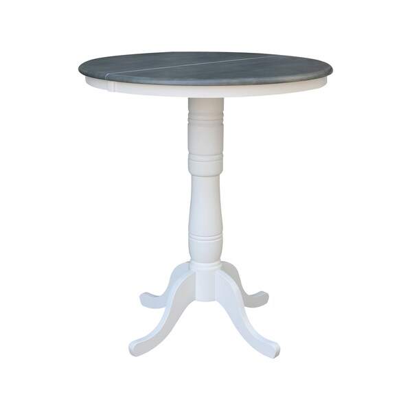 International Concepts Round 36 in Rd Extend Dining Table, 2 X-Back Bar Ht Stools, White/Heather Gray, 36 in W, 48 in L - K05-36RXT-6B-S6133-2