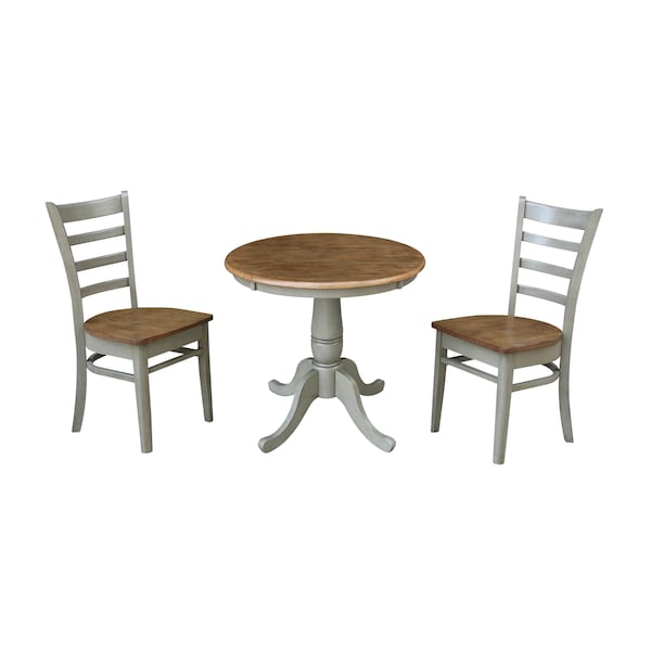 International Concepts Round 30 in Rd Top Pedestal Table, 2 Emily Chairs, Hickory/Stone, 30 in W, 30 in L, 29.1 in H, Wood - K41-30RT-C617P