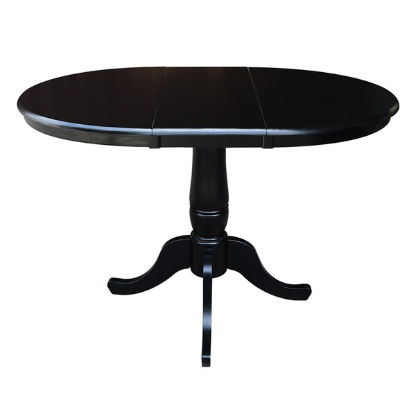 International Concepts Round 36 in Rd Top Pedestal Table, 12 in Leaf, 28.9 inH, Dining Height, Black, 36 in W, 48 in L - K46-36RXT