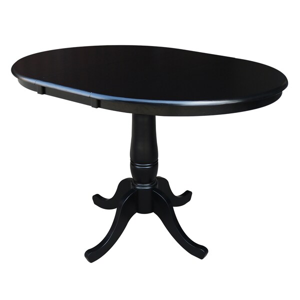 International Concepts Round 36 in Rd Top Pedestal Table, 12 in Leaf, 28.9 inH, Dining Height, Black, 36 in W, 48 in L - K46-36RXT
