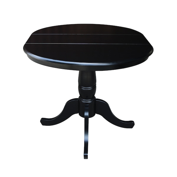 International Concepts Round 36 in Rd Top Pedestal Table, 12 in Leaf, 28.9 inH, Dining Height, Black, 36 in W, 48 in L - K46-36RXT