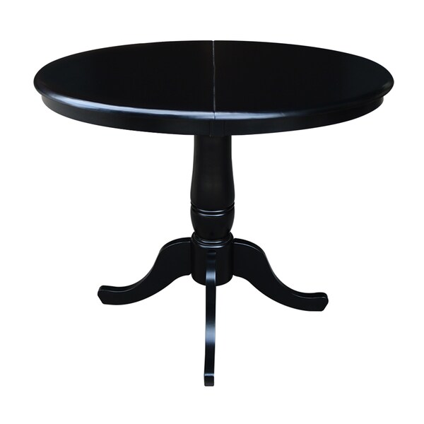 International Concepts Round 36 in Rd Top Pedestal Table, 12 in Leaf, 28.9 inH, Dining Height, Black, 36 in W, 48 in L - K46-36RXT