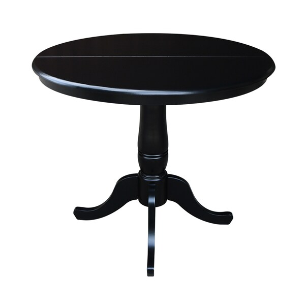 International Concepts Round 36 in Rd Top Pedestal Table, 12 in Leaf, 28.9 inH, Dining Height, Black, 36 in W, 48 in L - K46-36RXT
