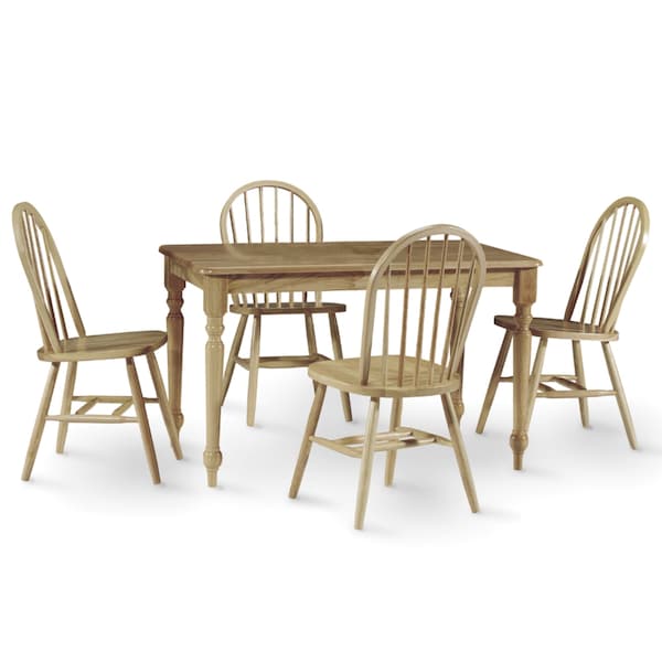 International Concepts Rectangle Table with 4 Chairs, Natural, 30 in W, 48 in L, 29.5 in H, Wood, Natural - K01-3048-C212-4