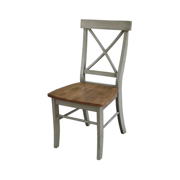 International Concepts Round 36 in Rd Extension Dining Table, 2 X-back Chairs, Hickory/Stone, 36 in W, 48 in L, 29.3 in H - K41-36RXT-C613-2