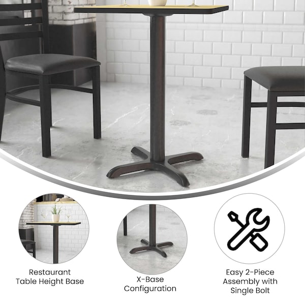 Flash Furniture Restaurant Table X-Base with 3" Dia. Tab, 22" W, 22" L, 28.5" H - XU-T2222-GG