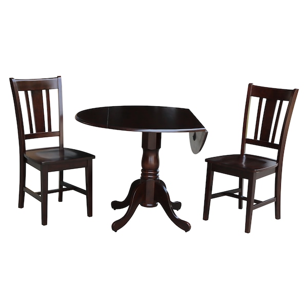 International Concepts Round 42 in Dual Drop Leaf Table with 2 San Remo Chairs, Rich Mocha, 42 in W, 42 in L, 29.75 in H - K15-42DP-C10