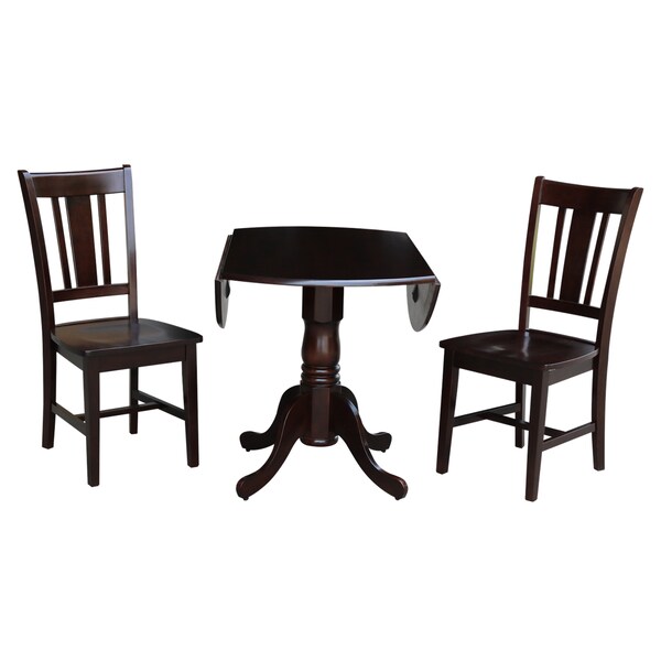 International Concepts Round 42 in Dual Drop Leaf Table with 2 San Remo Chairs, Rich Mocha, 42 in W, 42 in L, 29.75 in H - K15-42DP-C10
