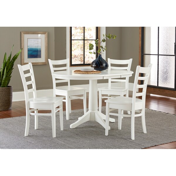 International Concepts Round 36 in Round Extension Dining Table with 4 Emily Chairs, White, 36 in W, 48 in L, 30.1 in H - K08-36RXT-27B-C617-4