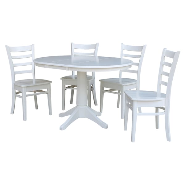 International Concepts Round 36 in Round Extension Dining Table with 4 Emily Chairs, White, 36 in W, 48 in L, 30.1 in H - K08-36RXT-27B-C617-4