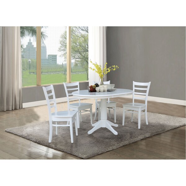 International Concepts Round 36 in Round Extension Dining Table with 4 Emily Chairs, White, 36 in W, 48 in L, 30.1 in H - K08-36RXT-27B-C617-4