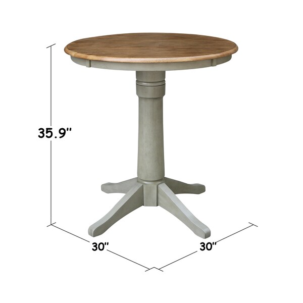 International Concepts Round 30 in Rd Top Pedestal Table, Counter Height, Hickory/Stone, 30 in W, 30 in L, 35.9 in H, Wood - K41-30RT-27B-6B