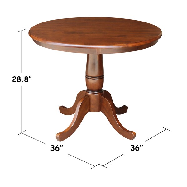 International Concepts Round 36 in Round Top Pedestal Table, 28.9 inH, Espresso, 36 in W, 36 in L, 29.1 in H, Wood - K581-36RT