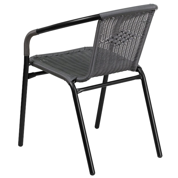 Flash Furniture Square Metal Table, Sqr w/Rattan Chairs, Gray, 28", 28 W, 28 L, 28 H, Clear - TLH-073SQ-037GY2-GG