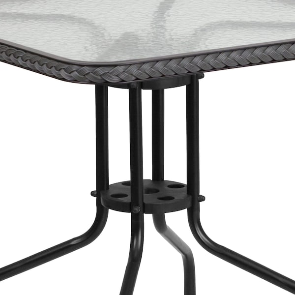 Flash Furniture Square Metal Table, Sqr w/Rattan Chairs, Gray, 28", 28 W, 28 L, 28 H, Clear - TLH-073SQ-037GY2-GG