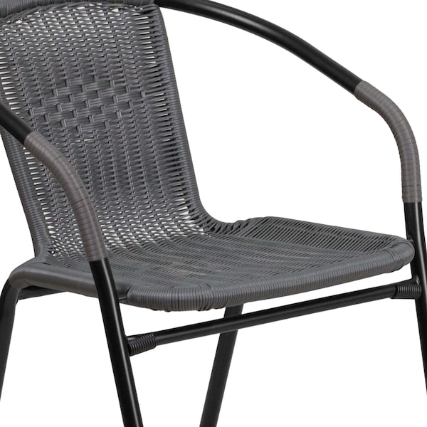 Flash Furniture Square Metal Table, Sqr w/Rattan Chairs, Gray, 28", 28 W, 28 L, 28 H, Clear - TLH-073SQ-037GY2-GG