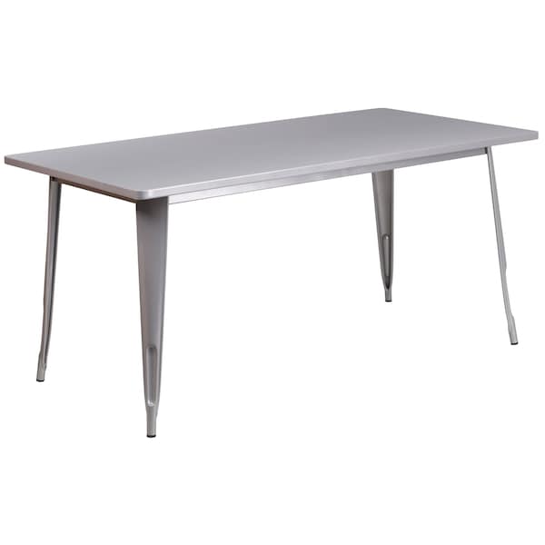 Flash Furniture Rectangle Silver Metal Table Set, 31-1/2"X63", 31.5" W, 63" L, 29.5" H, Metal, Grey - ET-CT005-6-70-SIL-GG