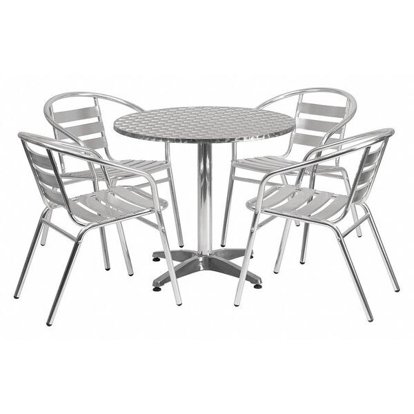 Flash Furniture Round Table Set, 31.5 W, 31.5 L, 27.5 H, Aluminum, Plastic, Stainless Steel, Grey - TLH-ALUM-32RD-017BCHR4-GG