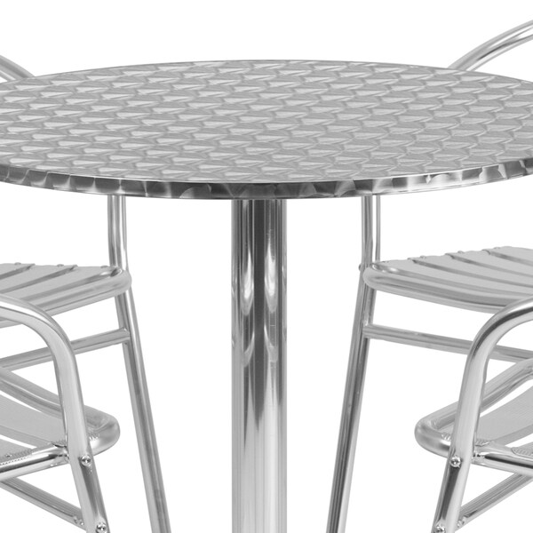 Flash Furniture Round Table Set, 31.5 W, 31.5 L, 27.5 H, Aluminum, Plastic, Stainless Steel, Grey - TLH-ALUM-32RD-017BCHR4-GG