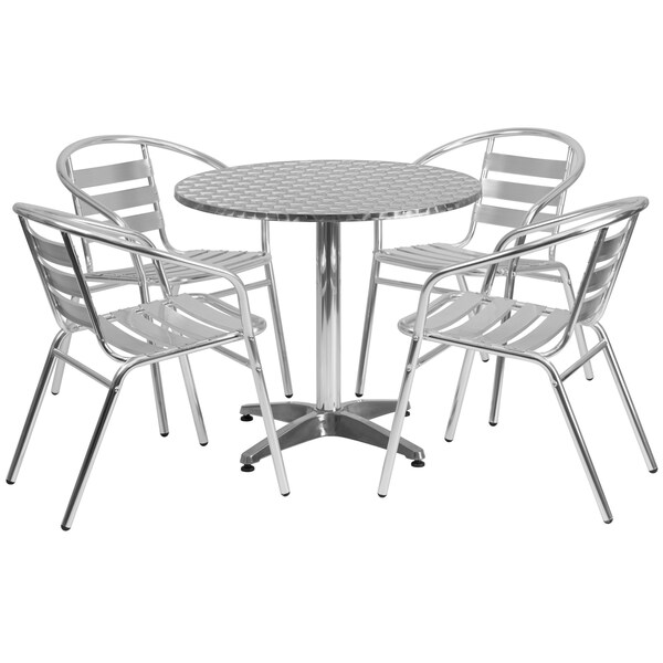 Flash Furniture Round Table Set, 31.5 W, 31.5 L, 27.5 H, Aluminum, Plastic, Stainless Steel, Grey - TLH-ALUM-32RD-017BCHR4-GG