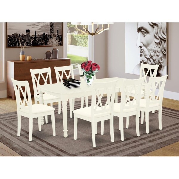East West Furniture 9 Piece Dover Dining Set - Linen White - DOCL9-LWH-C