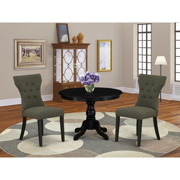 East West Furniture 3 Piece Hartland Dining Table Set - Wire Brushed Black - HBGA3-ABK-50