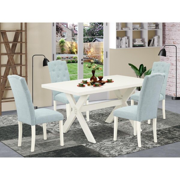 East West Furniture 5 Piece X-Style Rectangular Dining Table Set - Baby Blue - X026CE215-5
