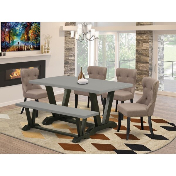 East West Furniture 6 Piece V-Style Kitchen Dining Room Set - Wire Brushed Black - V696SI648-6