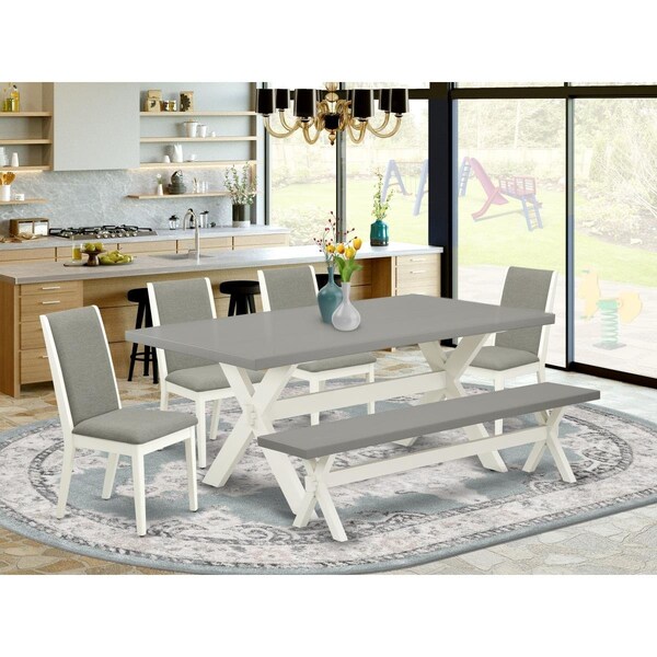 East West Furniture 6 Piece X-Style Gorgeous Rectangular Table Set - Linen White - X097LA206-6