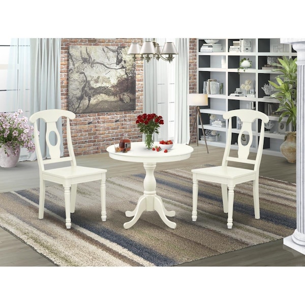 East West Furniture 3 Piece Antique Dining Set - Linen White - AMKE3-LWH-W