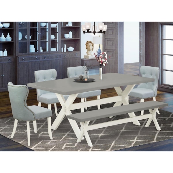 East West Furniture 6 Piece X-Style Dining Table Set - Linen White - X097SI215-6