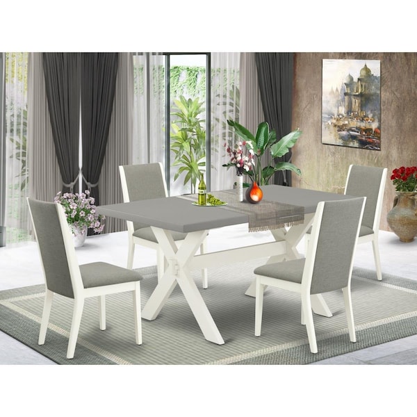 East West Furniture 5 Piece X-Style Amazing Dining Room Table Set - Linen White - X096LA206-5