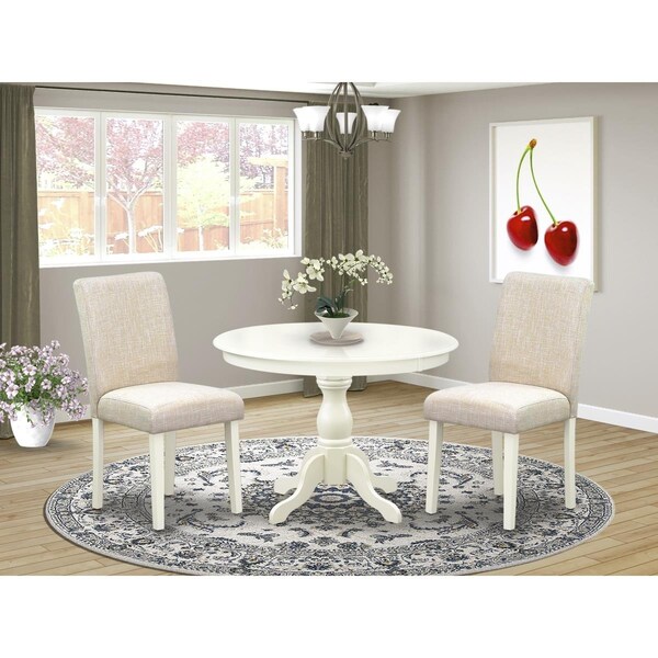 East West Furniture 3 Piece Hartland Dining Table Set - Linen White - HBAB3-LWH-02