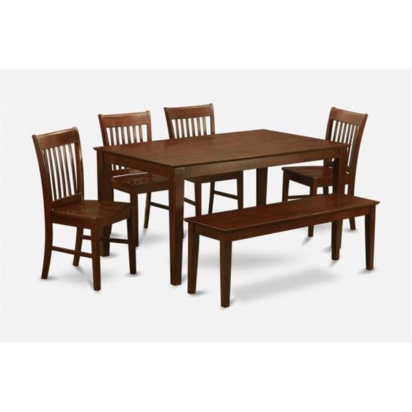 East West Furniture East West Furniture CANO6C-MAH-W 6PC Rectangualar Table and 4 Wood seat chairs and 51-in Long bench - CANO6C-MAH-W