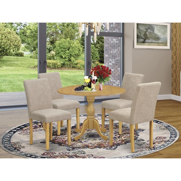 East West Furniture 5 Piece Dublin Dining Room Table Set - Oak - DMAB5-OAK-04