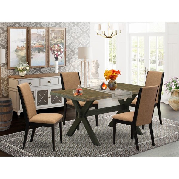 East West Furniture 5 Piece X-Style Beautiful Kitchen Table Set - Wire Brushed Black - X676LA147-5