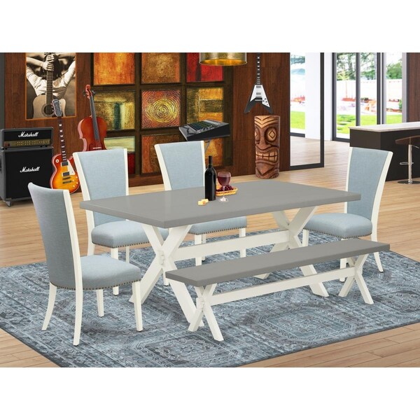 East West Furniture 6 Piece X-Style Dining Set - Linen White - X097VE215-6