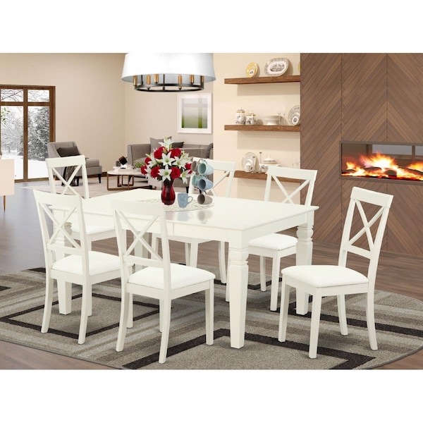 East West Furniture 7 Piece Logan Dining Set - Linen White - LGBO7-LWH-LC
