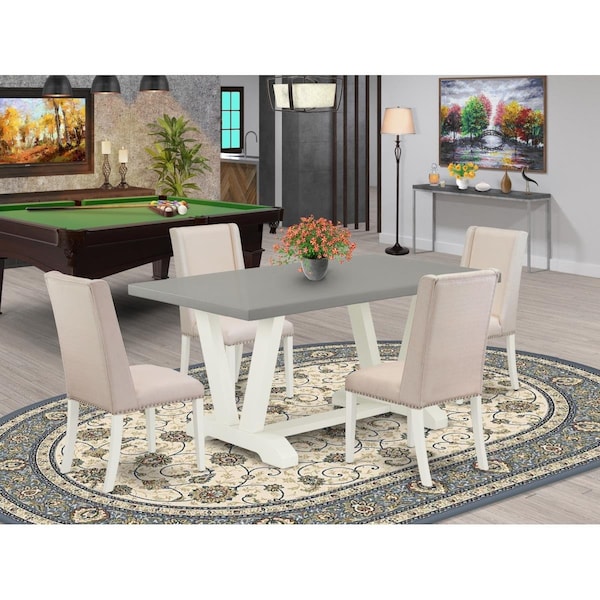 East West Furniture 5 Piece V-Style Dining Room Set - Linen White - V096FL201-5