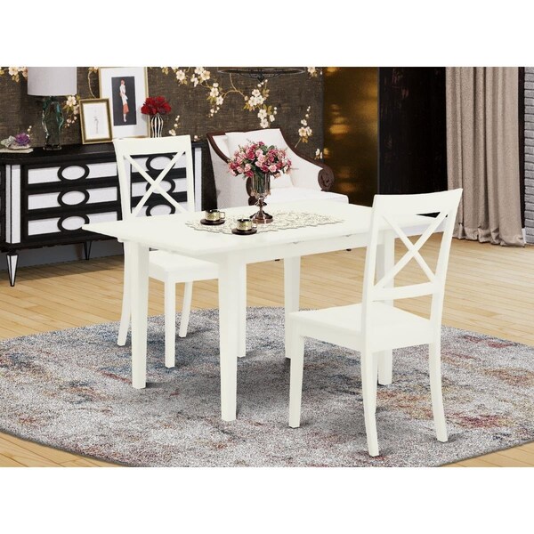East West Furniture 3 Piece Norfolk Modern Dining Table Set - Linen White - NOBO3-WHI-W
