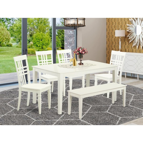 East West Furniture 6 Piece Capri Dining Set - Linen White - CALG6-LWH-W