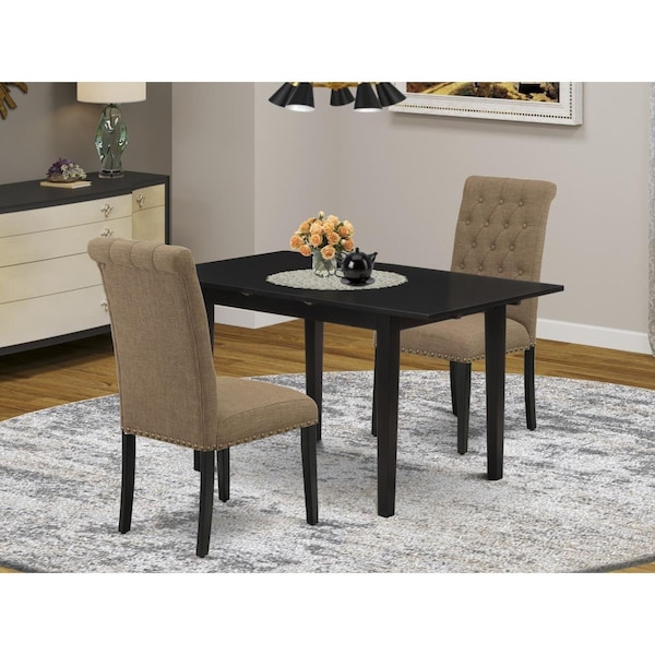 East West Furniture 3 Piece Norfolk Rectangle Dinette Set - Black - NOBR3-BLK-17