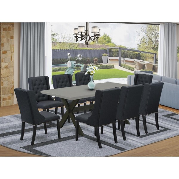 East West Furniture 9 Piece X-Style Dining Room Set - Wire Brush Black - X697FO624-9
